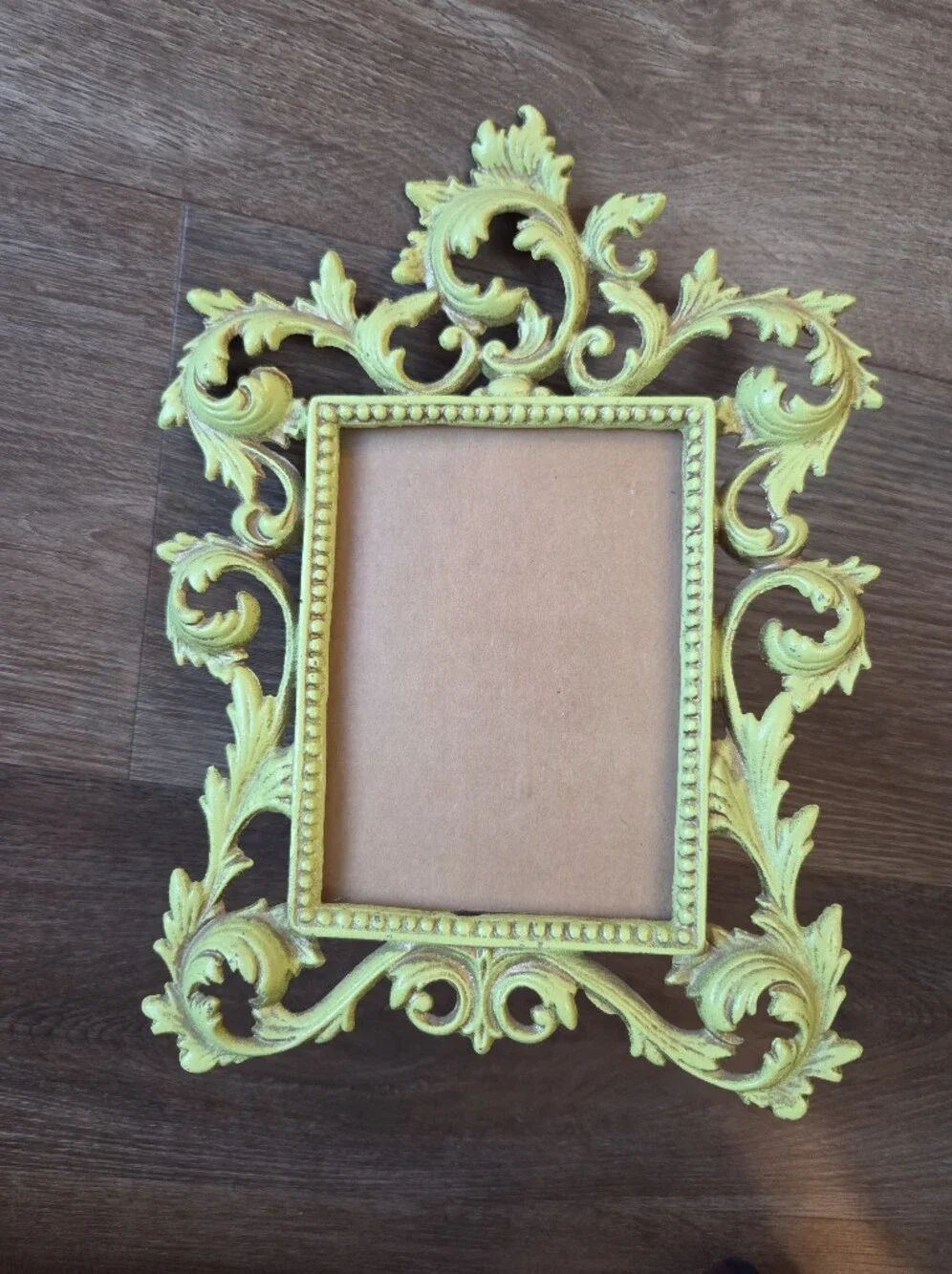 Vintage Art Noveau Cast Iron Ornate Green Picture Frame with Easel Back